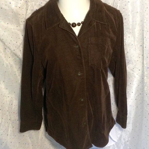 LIZ CLAIBORNE Chocolate Brown Fine Corduroy Jacket Blazer Petite - Picture 1 of 4